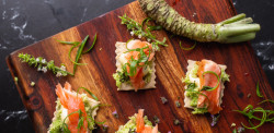 Smoked Chinook Salmon with Fresh Wasabi and Japanese Mayo - Wilderness Gourmet Rafting Trips - Photo: Wilder Projects