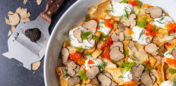 Truffle, Creme Fraiche, and Roe Nachos - Wilderness Gourmet Rafting Trips - Photo: Wilder Projects